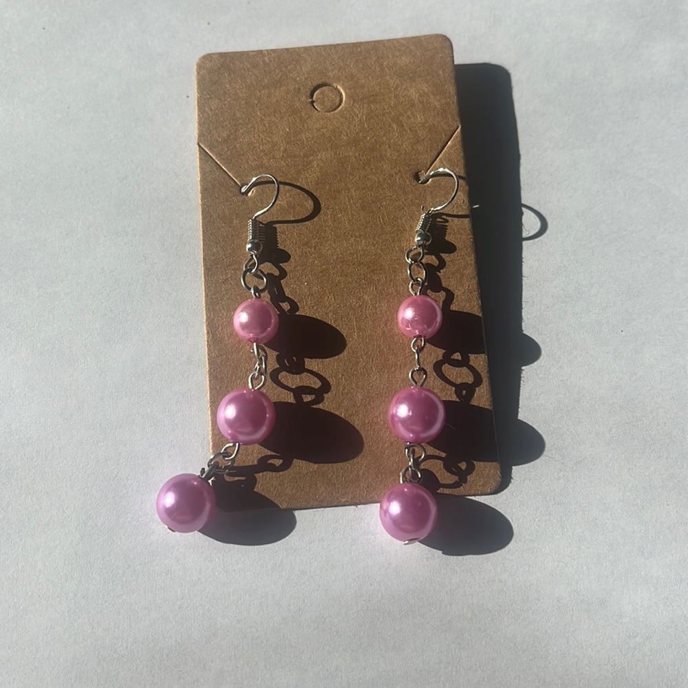 Pink faux pearl earrings